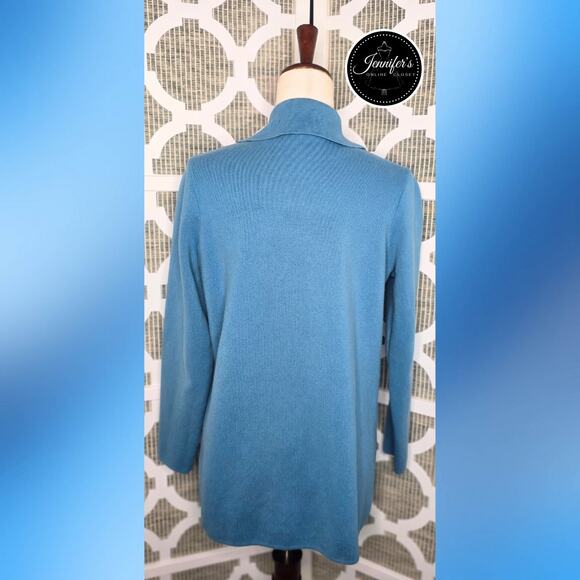 LOFT Blue Textured Collared Open Cardigan Jacket Size Medium - Picture 7 of 10